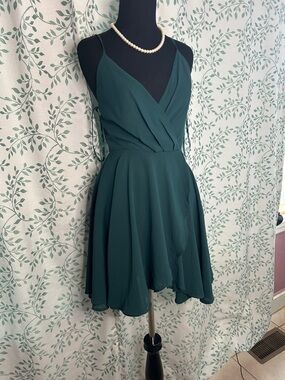 Windsor Emerald Green Wrap-Front Spaghetti Strap Mini Dress